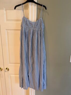 J. Crew Blue and White Striped Spaghetti Strap Dress